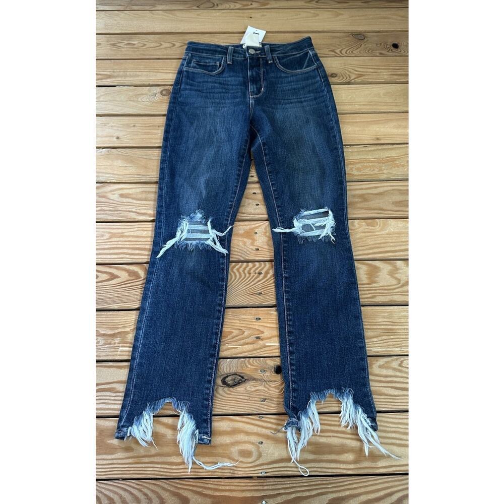 NWT L’Agence High Rise Distressed Jeans Size 25 Women’s Blue High Line - Picture 1 of 9